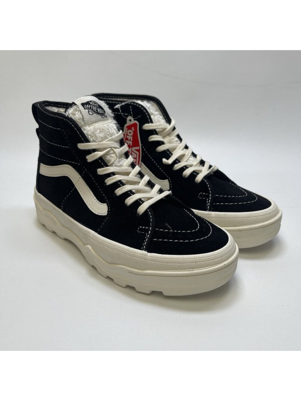 NEW Vans Sherpa Sentry Trainers Womens Sz 7 US Black Fur Waffle Cup SK8-HI Shoe
